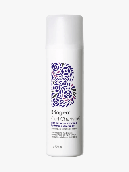 Briogeo Curl Charisma Rice Amino and Avocado Hydrating Shampoo in branded component on a light gray background